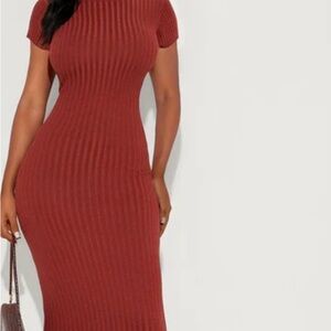 Fashion Nova Rust Ribbed Maxi Dress